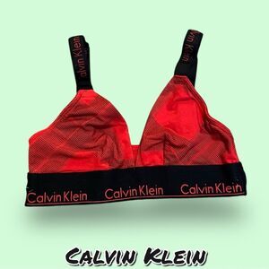 Preowned Calvin Klein Red & Black Logo Bralette Bra Adjustable Straps – Size XS